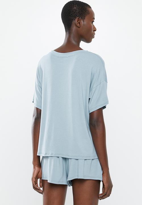 Superbalist - Sleep tee & shorts set - dusty blue 