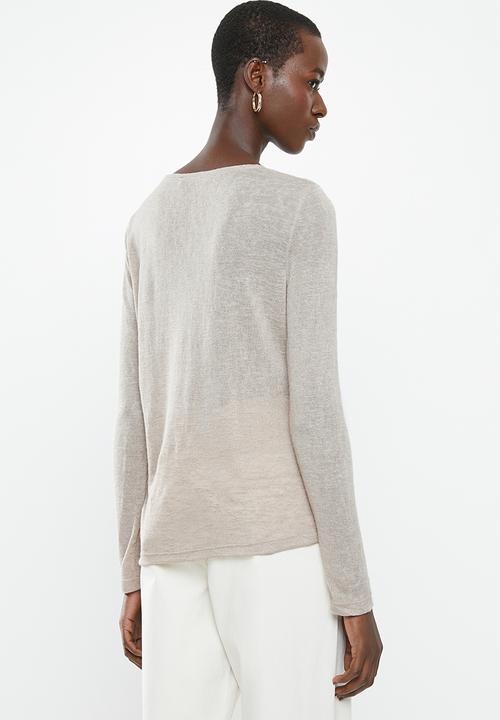 MANGO - Long sleeve lace detail top - pale grey