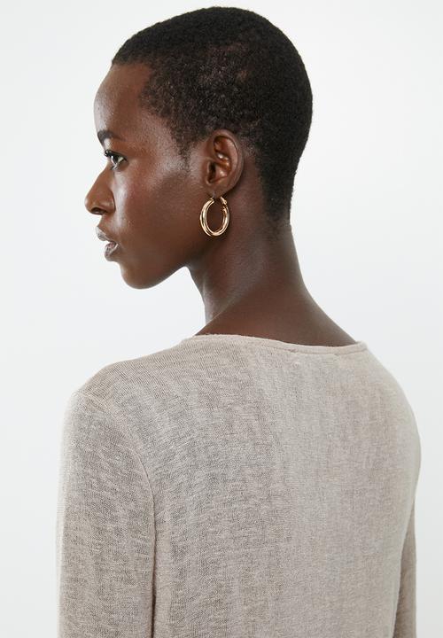 MANGO - Long sleeve lace detail top - pale grey