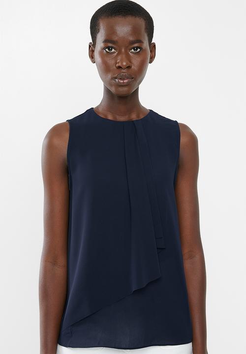 MANGO - Flowy sleeveless blouse - navy