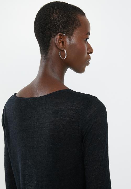 MANGO - Long sleeve lace detail top - black