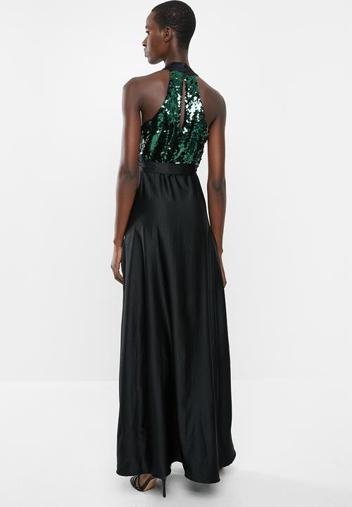 AMANDA LAIRD CHERRY - Sequin halter maxi dress - black & green 