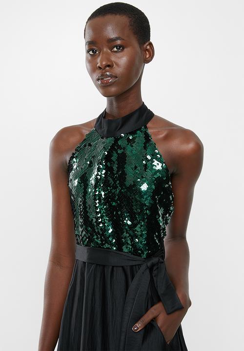 AMANDA LAIRD CHERRY - Sequin halter maxi dress - black & green 