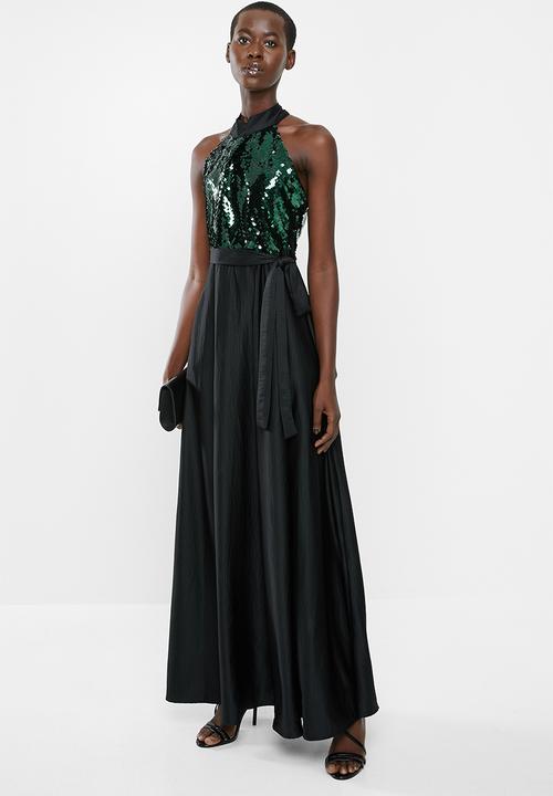 AMANDA LAIRD CHERRY - Sequin halter maxi dress - black & green 