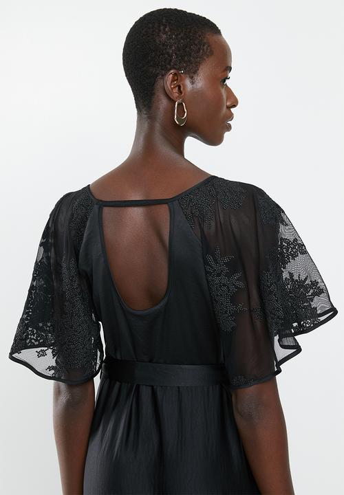 AMANDA LAIRD CHERRY - Overlay dress with flutter sleeves - black