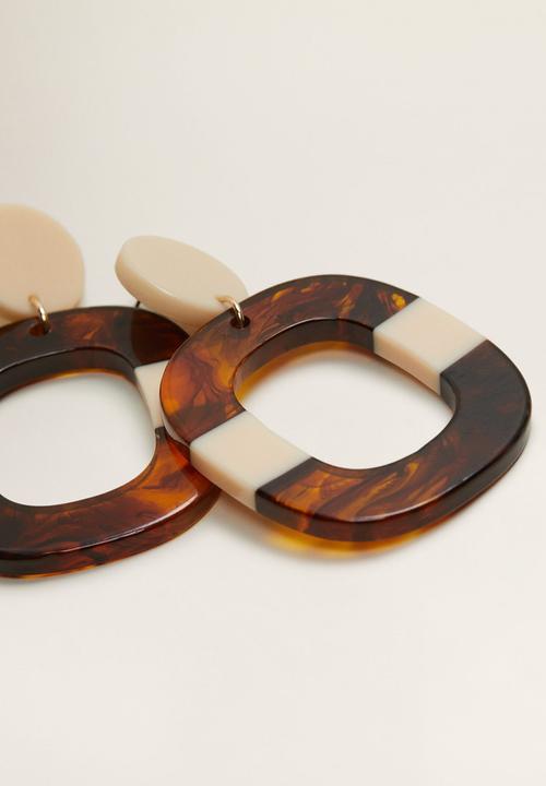 MANGO - Dome earrings - cream & brown 