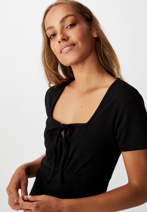 Cotton On - Yasmine gathered short sleeve mini dress - black