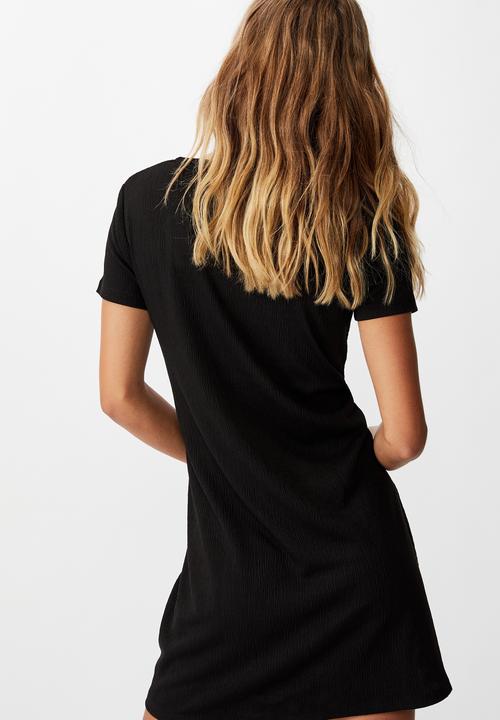 Cotton On - Yasmine gathered short sleeve mini dress - black