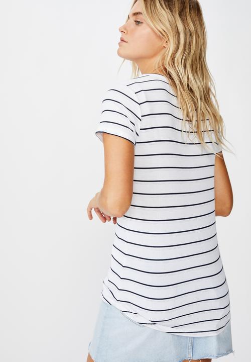 Cotton On - The girlfriend tee adrian stripe - white & navy