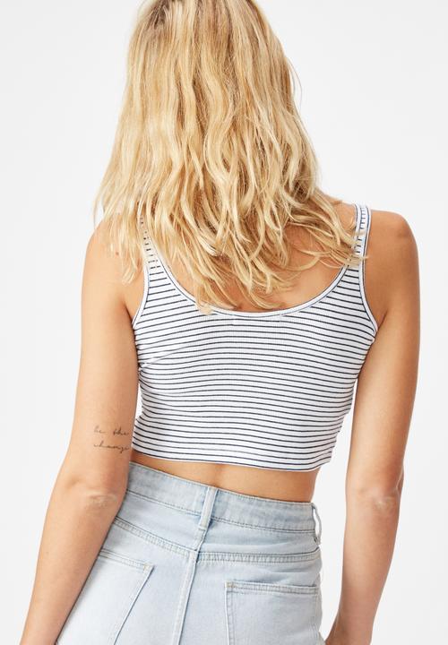 Cotton On - Dena strappy crop tank top - white & navy