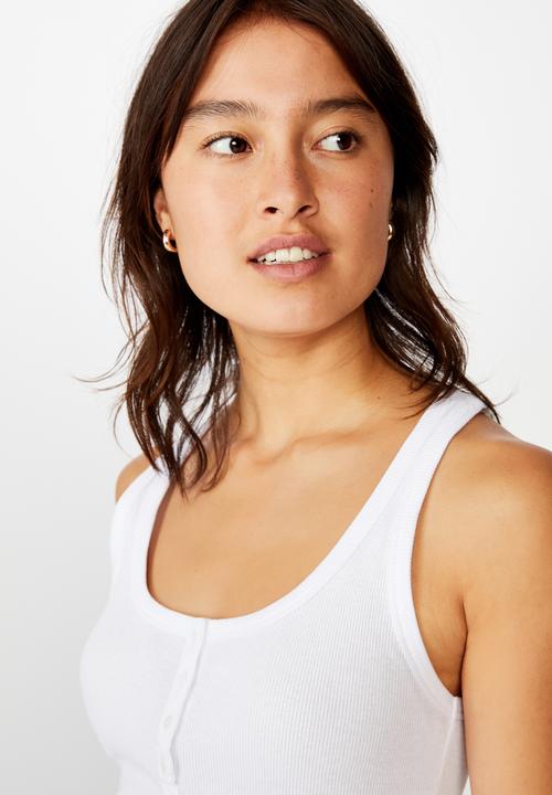Cotton On - The long line henley tank - white