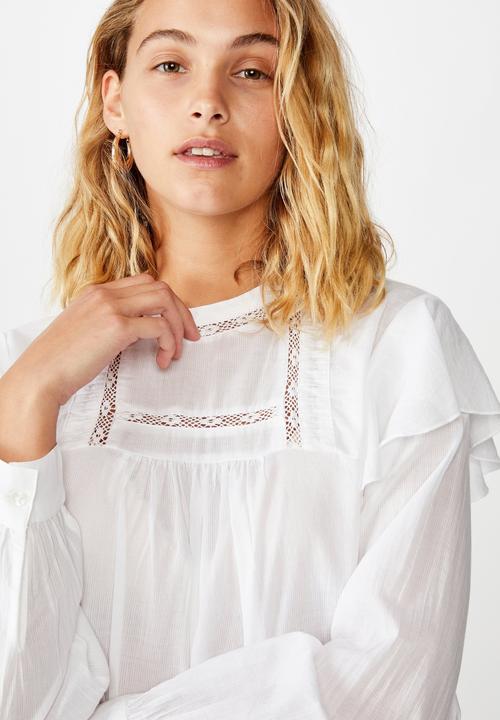 Cotton On - Lace smock blouse - white