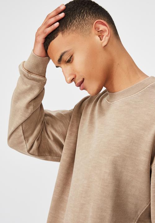 Cotton On - Pigment dyed oversized crew - taupe