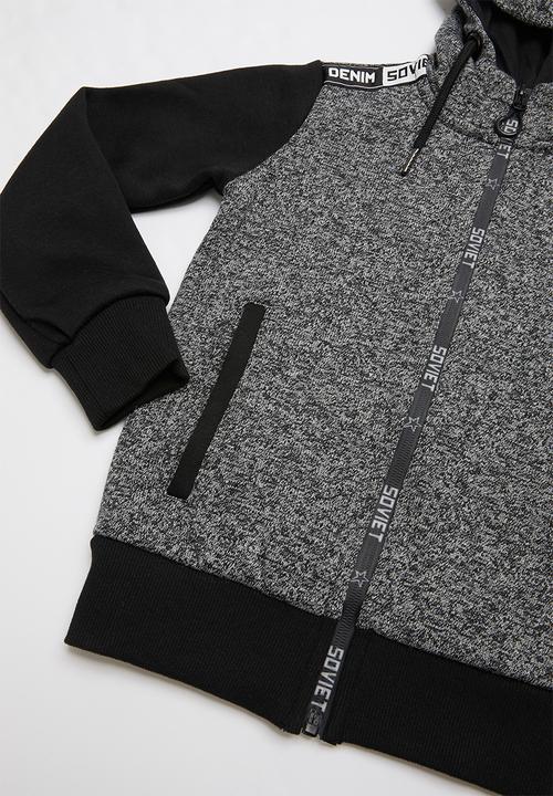 SOVIET - Paxton zip through hoodie - black & grey