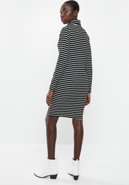 Brave Soul - Midi roll neck rib dress - black & white