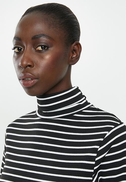 Brave Soul - Midi roll neck rib dress - black & white