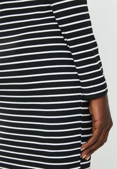 Brave Soul - Midi roll neck rib dress - black & white
