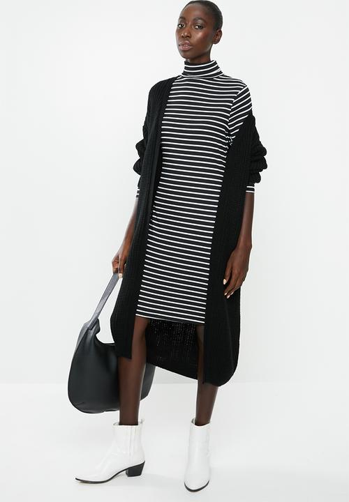 Brave Soul - Midi roll neck rib dress - black & white