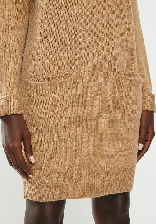 Brave Soul - V-neck front pockets knit dress - brown