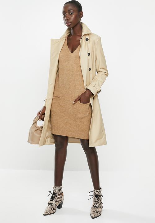 Brave Soul - V-neck front pockets knit dress - brown