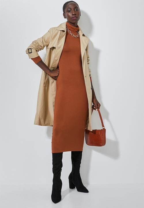 Superbalist - 2 pack polo neck midi dress - rust & black