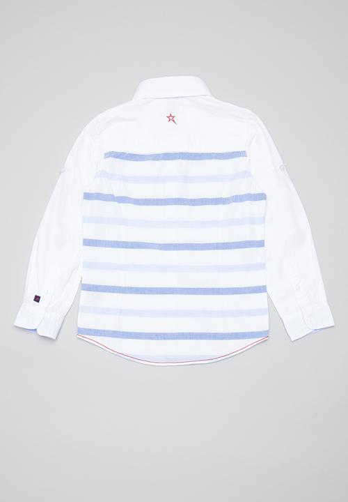 SOVIET - Salerno long sleeve roll stripe shirt - white & blue 
