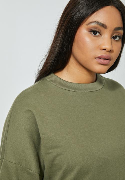 Superbalist - Drop shoulder crewneck sweat dress - khaki
