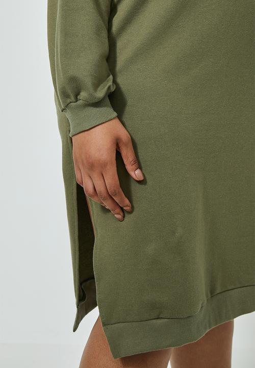 Superbalist - Drop shoulder crewneck sweat dress - khaki