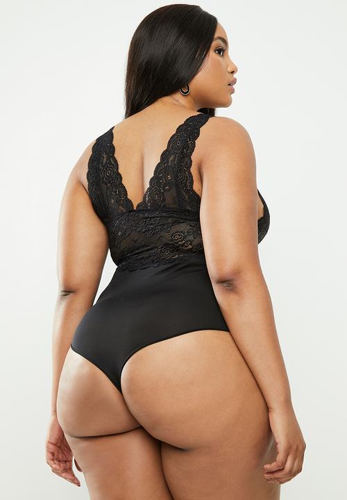 Carmakoma - Clair short sleeve lace bodystocking - black