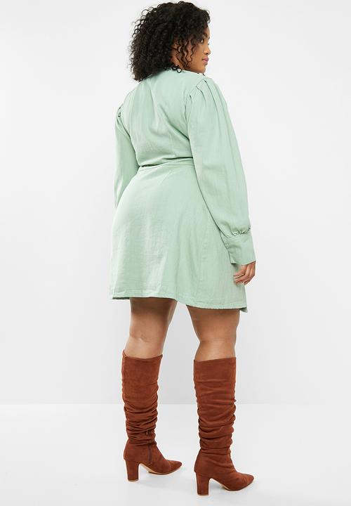 Missguided - Plus puff sleeve belted dress - mint