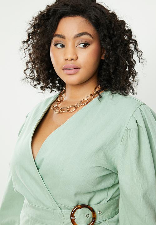 Missguided - Plus puff sleeve belted dress - mint