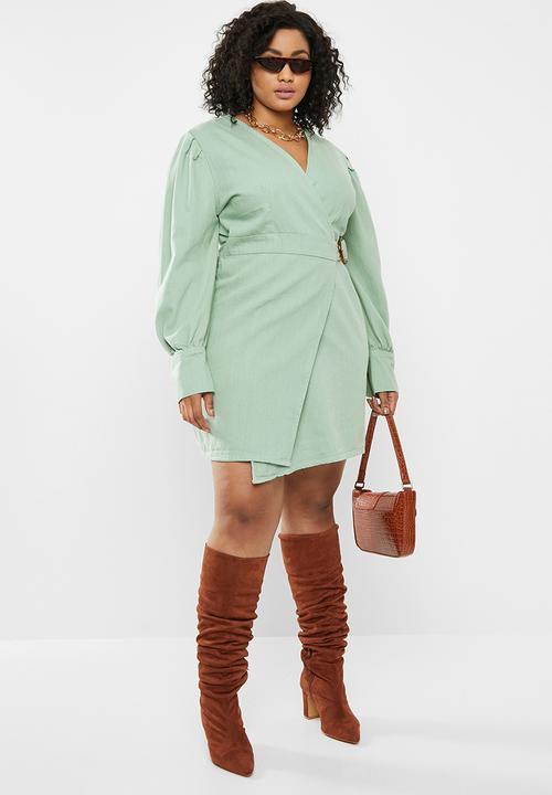 Missguided - Plus puff sleeve belted dress - mint