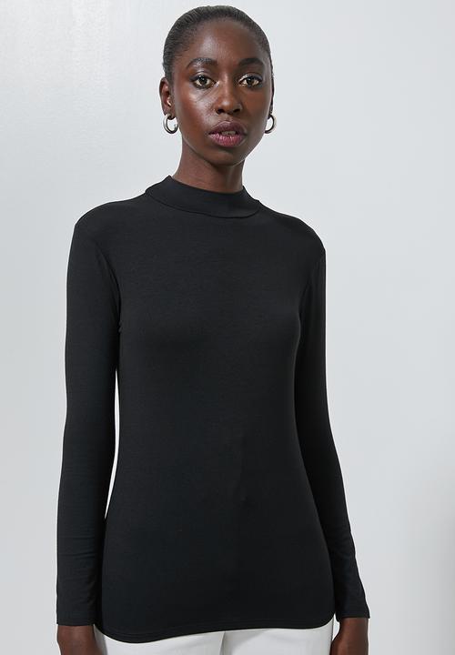 Superbalist - Long sleeve fitted high neck tee - black