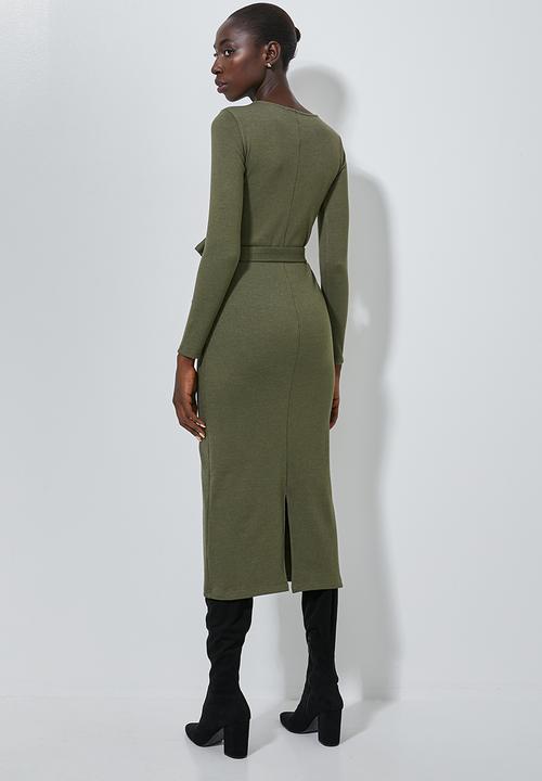 Superbalist - Rib belted bodycon dress - khaki