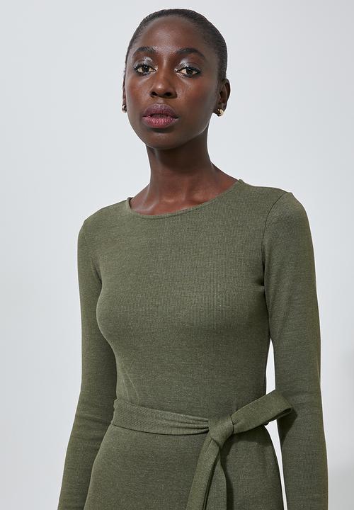 Superbalist - Rib belted bodycon dress - khaki