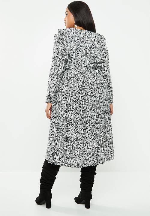 Glamorous - Plus mono ditsy dress - black & white