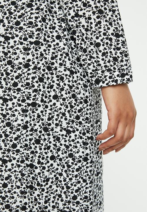 Glamorous - Plus mono ditsy dress - black & white