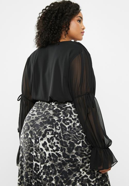 Missguided - Curve chiffon plunge tie sleeves bodysuit - black