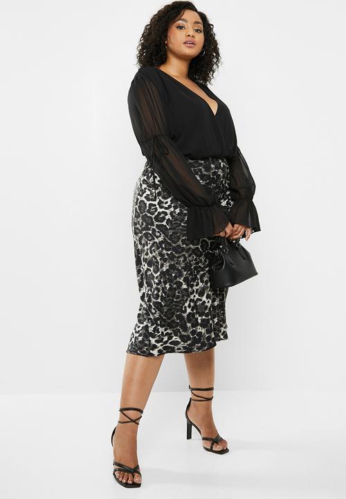 Missguided - Curve chiffon plunge tie sleeves bodysuit - black