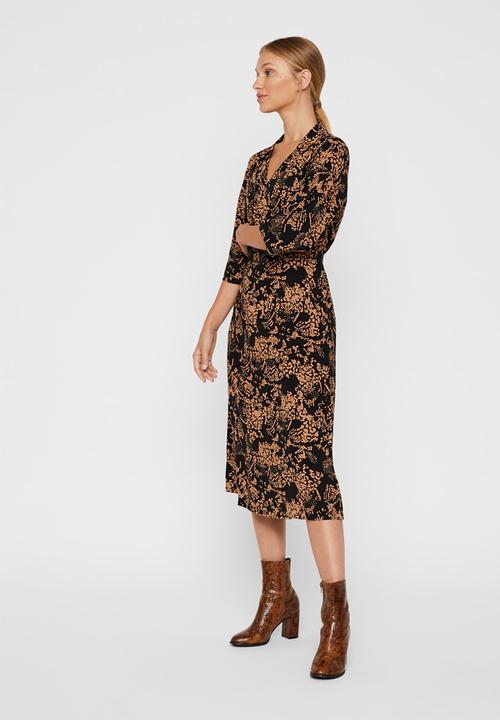 Vero Moda - Prosecca 3/4 calf dress - brown & black 