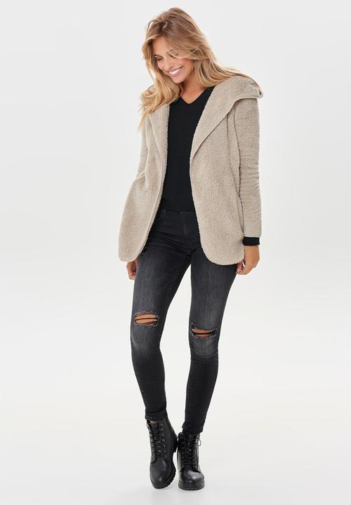 ONLY - New contact hooded sherpa coat - beige