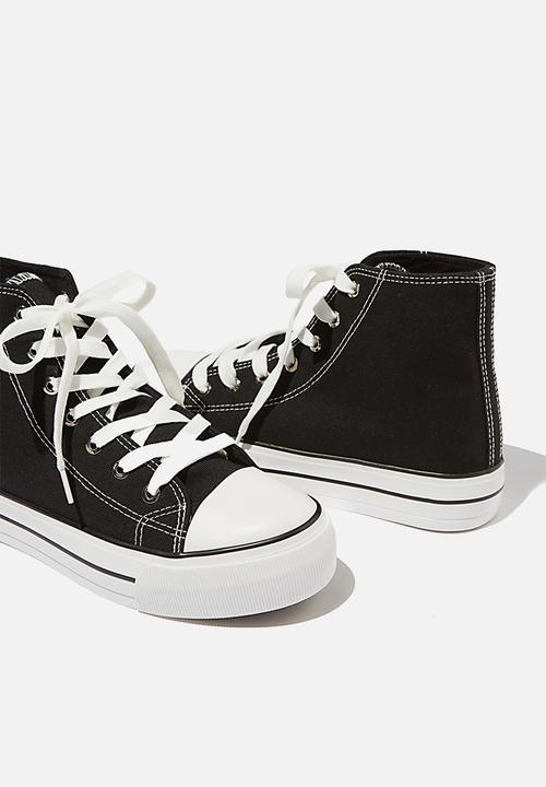 Cotton On - Jemma platform high top sneaker - black canvas