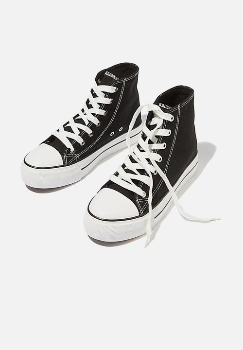 Cotton On - Jemma platform high top sneaker - black canvas
