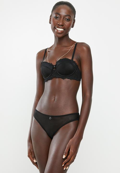 SISSY BOY - Microfiber and lace multiway bra with chain detail - black