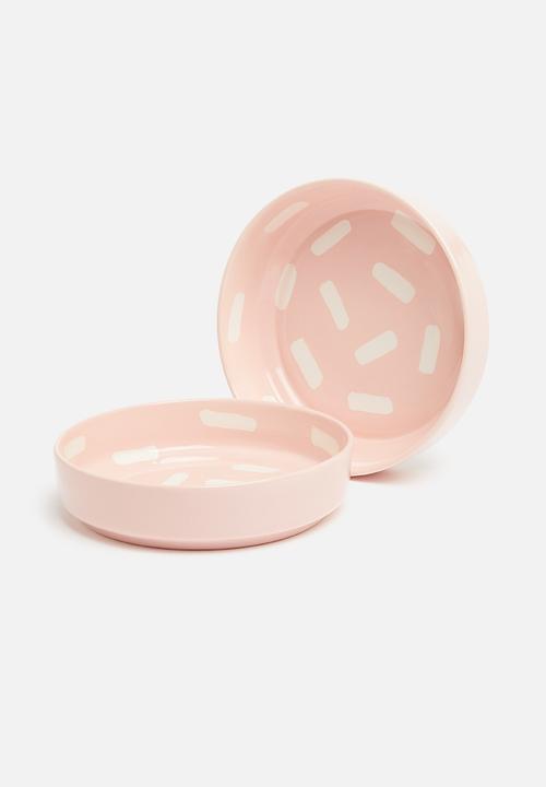 Urchin Art - Dots bowl set of 2 - pink & white 