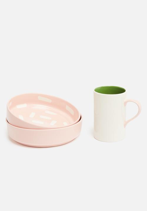 Urchin Art - Dots bowl set of 2 - pink & white 