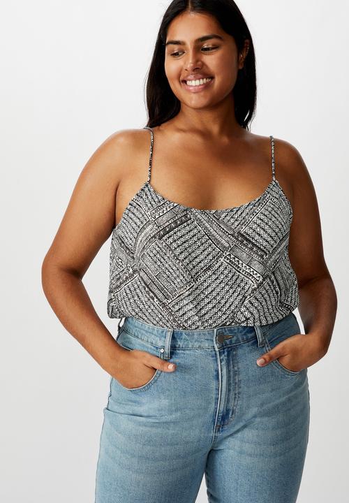 Cotton On - Curve astrid cropped scoop neck cami billie spliced geo - black & whit