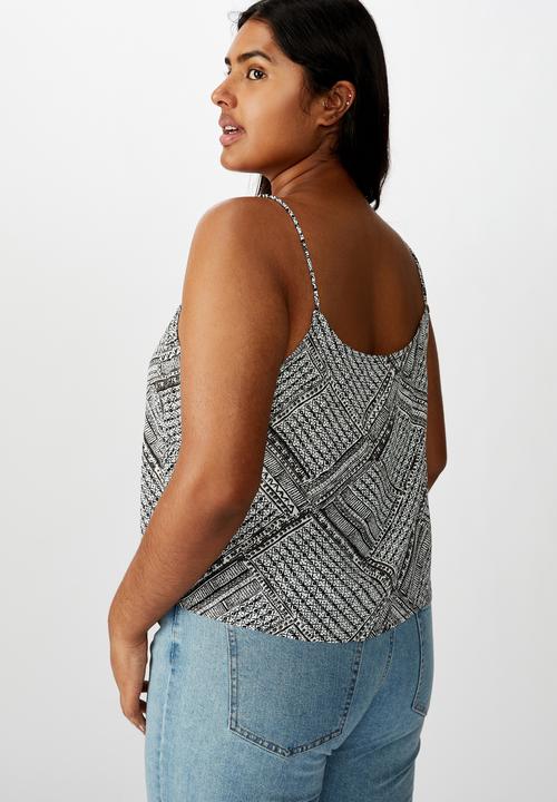 Cotton On - Curve astrid cropped scoop neck cami billie spliced geo - black & whit