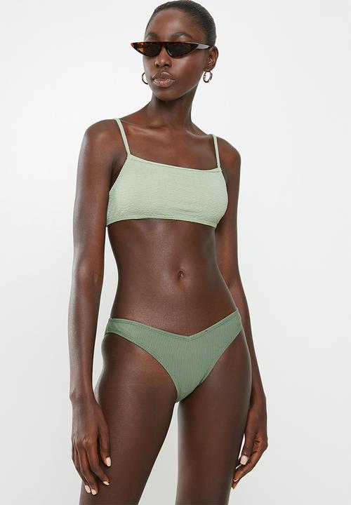 Cotton On - Backless tube bikini top - sage crinkle