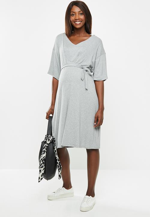 edit Maternity - Feeding belted knit dress - grey